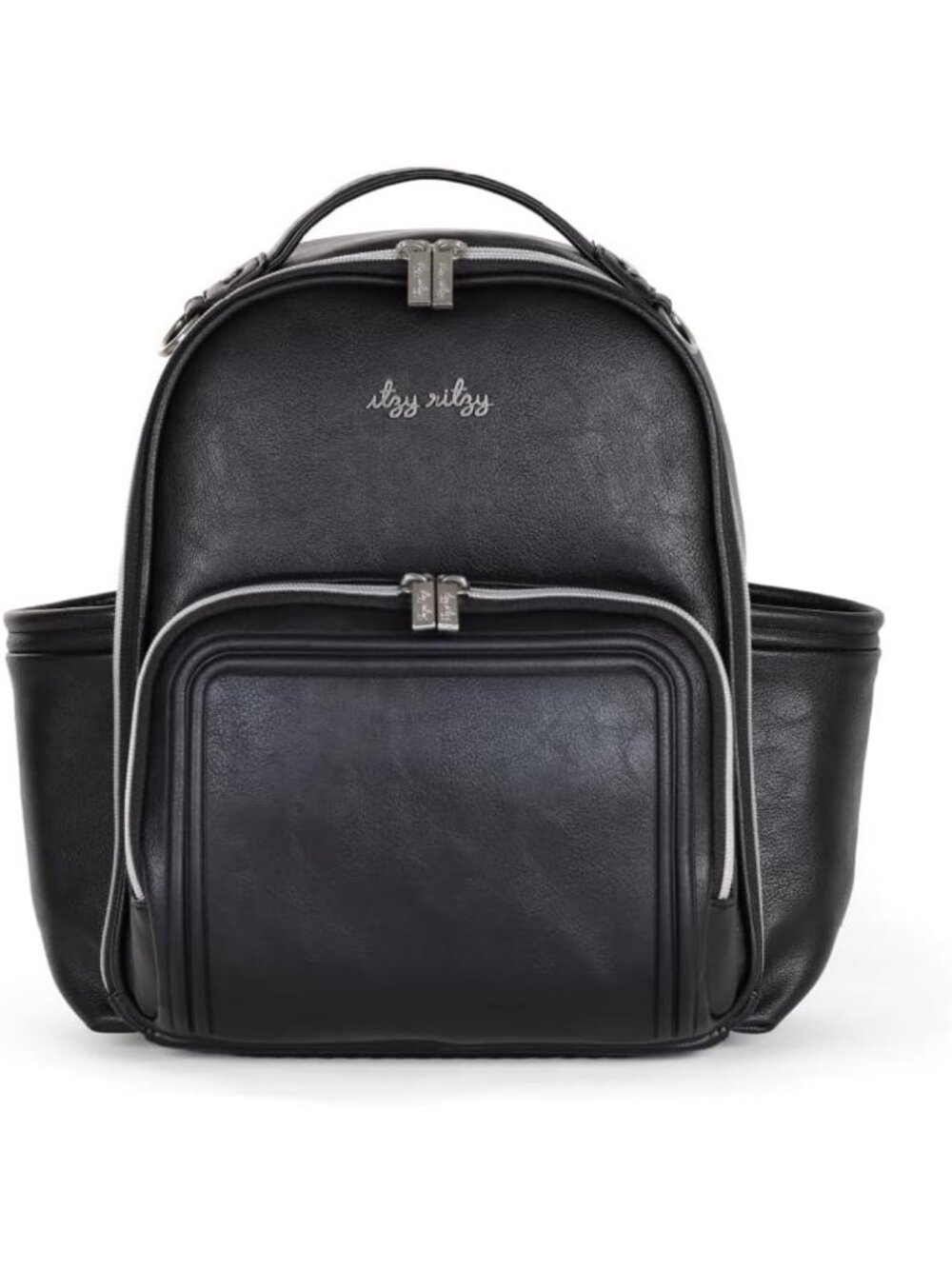 Stylish Mini Diaper Bag Backpack with 10 Pockets - Black & Silver, Perfect for